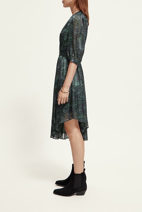 ASYMMETRIC WRAP DRESS FEATHER BOTTLE GREEN 7