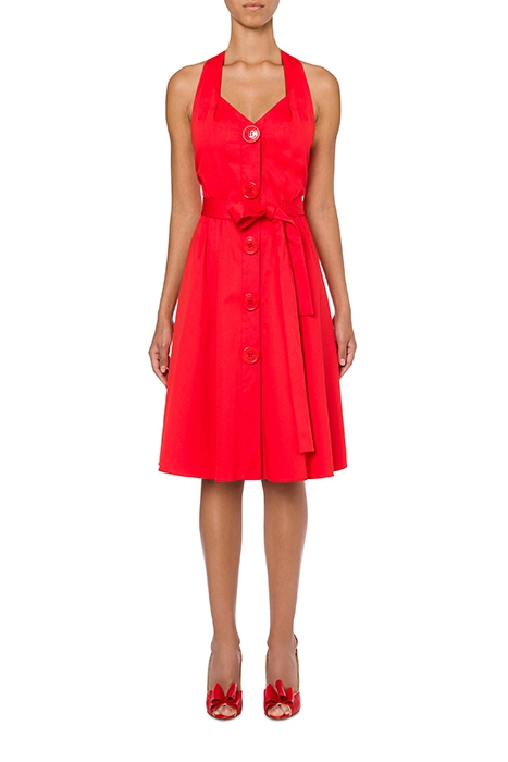 MOSCHINO BUTTONS STRETCH SATIN DRESS RED 1