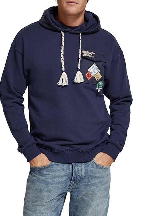 BADGE POCKET HOODIE NAVY BLUE 1