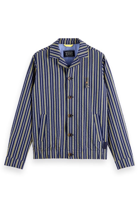 STRIPED COTTON-BLEND SEERSUCKER BLOUSON NAVY/ WHITE/ YELLOW 1