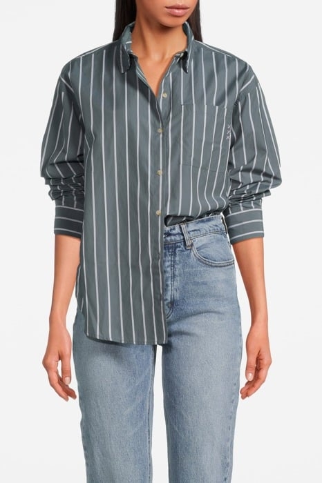 BOYFRIEND SHIRT W/ BUTTON DTL BALSAM GREEN/ORCHID PETAL 1