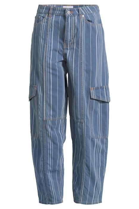 LIGHT STRIPE DENIM CARGO PANTS MID BLUE STONE 3