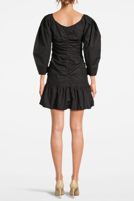 COTTON POPLIN GATHERED U-NECK MINI DRESS BLACK 2