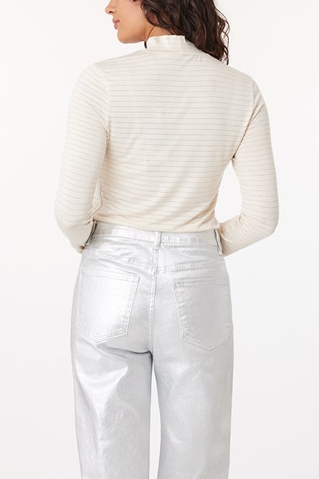 LUREX STRIPE MOCK NECK IVORY 2
