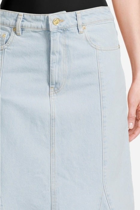 BLEACH DENIM PEPLUM MIDI SKIRT LIGHT BLUE STONE 4