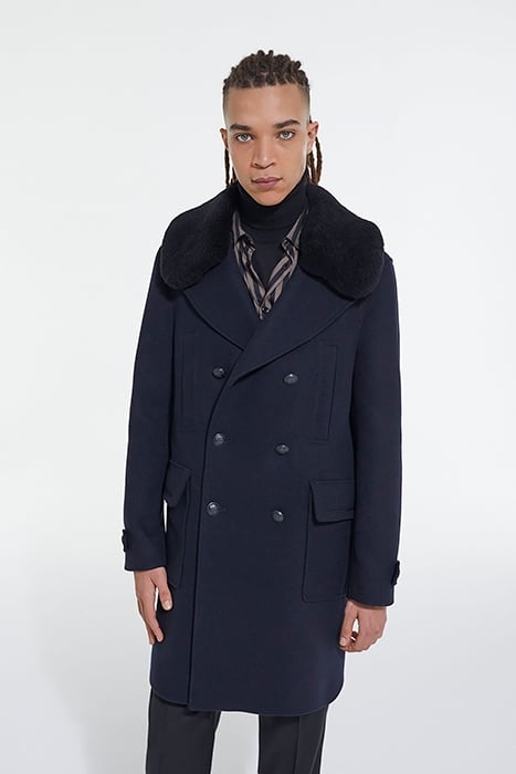 MANTEAU LONG CROISEE COL DETACHABLE FOURRURE DARK NAVY 1