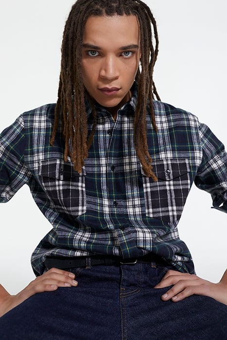 CHEMISE DROITE A CARREAUX POCHES CONTRASTEES BOTTLE GREEN 5