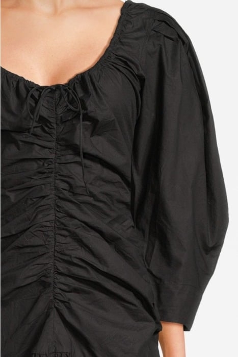 COTTON POPLIN GATHERED U-NECK MINI DRESS BLACK 4