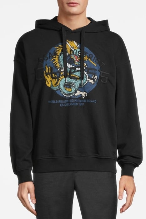 GUESS ECO GUESS ROUND LOGO HOODIE SWEATS JET BLACK A996 1