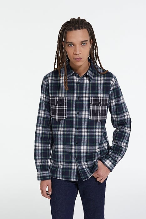 CHEMISE DROITE A CARREAUX POCHES CONTRASTEES BOTTLE GREEN 1