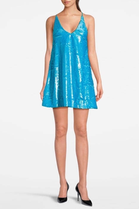 SEQUINS STRAP MINI DRESS BLUE CURACAO 1