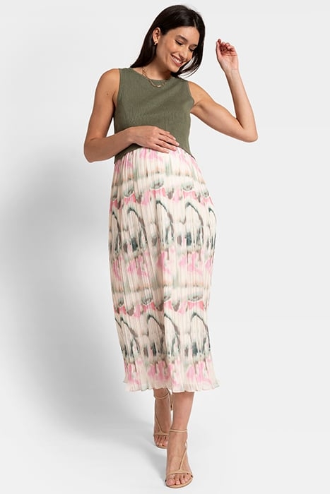 MATERNITY KNIT TOPPER WITH CHIFFON SKIRT KHAKI 1