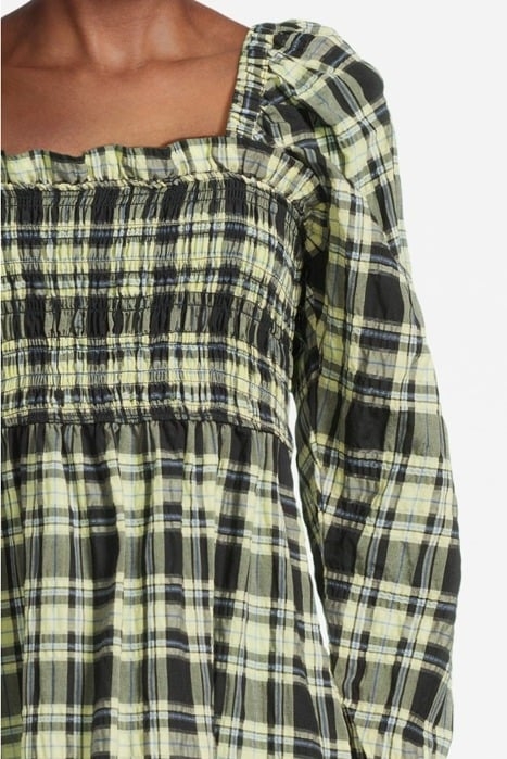 SEERSUCKER CHECK SMOCK MAXI DRESS CHECK ELFIN YELLOW 4