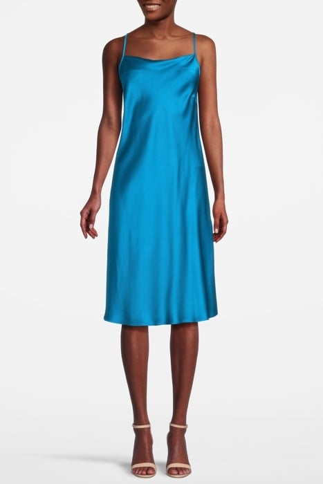 SATIN SLIPDRESS WITH BIAS CUT DEEP TURQUOISE 1