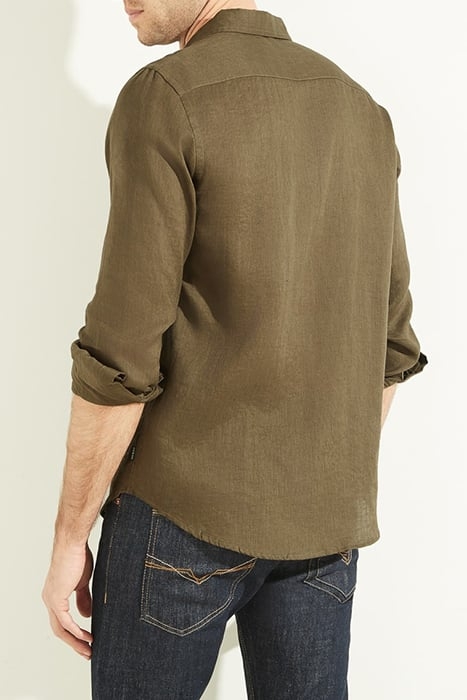 GUESS ECO LS ISLAND LINEN SHIRT GREEN CANTEEN 2