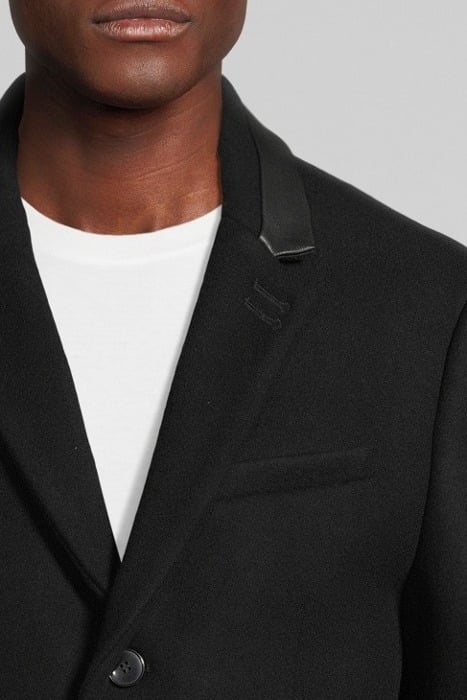 MANTEAU DROIT EN LAINE MÉLANGÉE ET COL EN CUIR BLACK 4