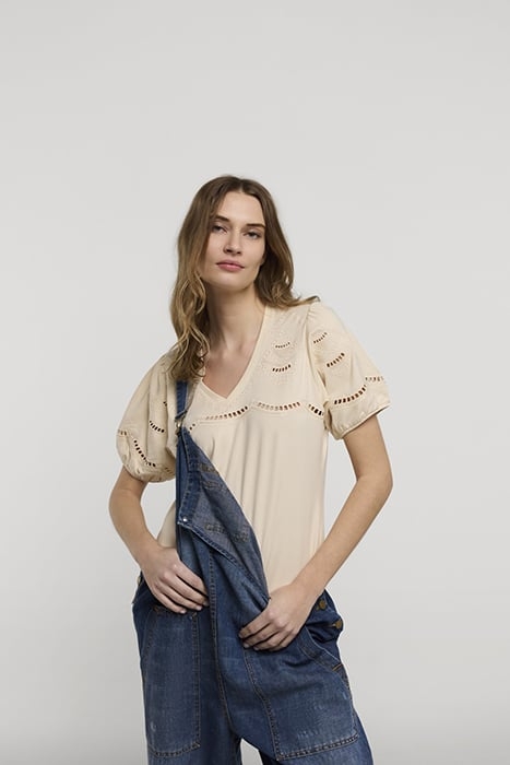 TOP SHORT SLEEVE BRODERIE ANGLAISE COMBO IVORY 3