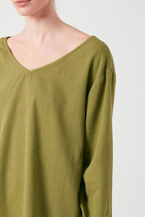 V COLLAR LONGSLEEVES TRAPEZE MID-LENGTH TOP WASABI 6