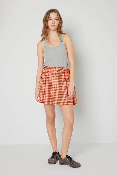 BUTTONED HIGH WAIST TRAPÈZE SKIRT VICHY ROUGE 3