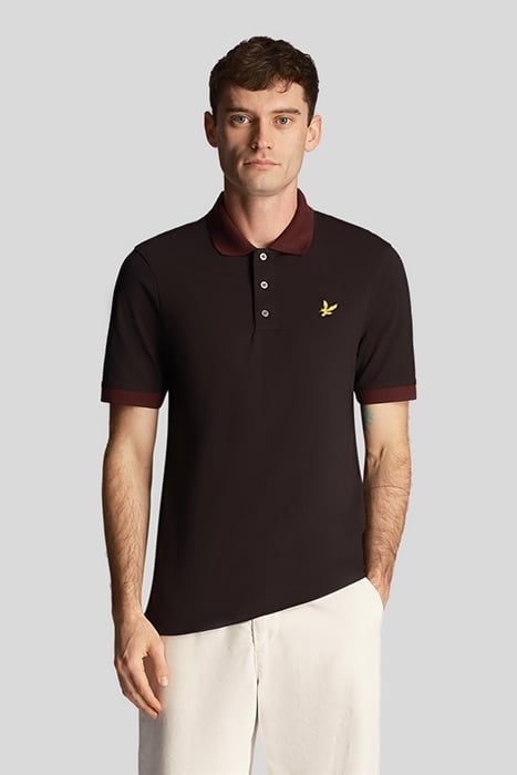 TONAL RINGER POLO SHIRT JET BLACK/ BURGUNDY 1