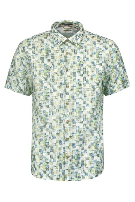 SHIRT SHORT SLEEVE ALLOVER PRINTED WITH LINEN AQUA 4