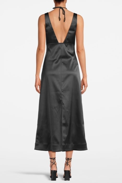 DOUBLE SATIN HALTER-NECK DRESS BLACK 2