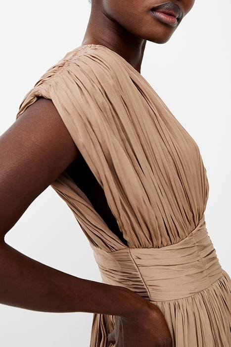 ALTHEA PLEATED V NECK DRESS MOCHA MOUSSE 4