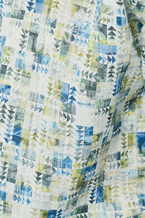 SHIRT SHORT SLEEVE ALLOVER PRINTED WITH LINEN AQUA 7