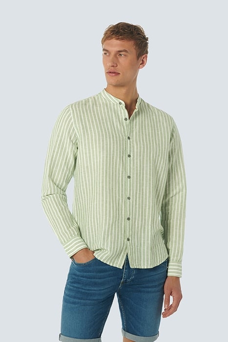 SHIRT GRANDDAD STRIPE WITH LINEN GREEN 1