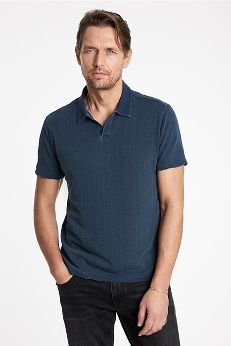 ZION SS JACQUARD GARMENT DYE POLO DEEP BLUE 1