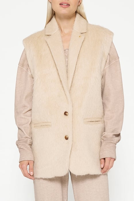 HAIRY SLEEVELESS BLAZER SEPIA SAND 1