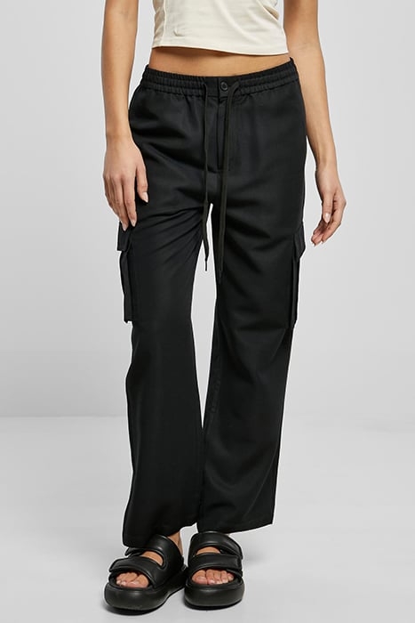 LADIES VICOSE STRAIGHT LEG CARGO PANTS BLACK 1