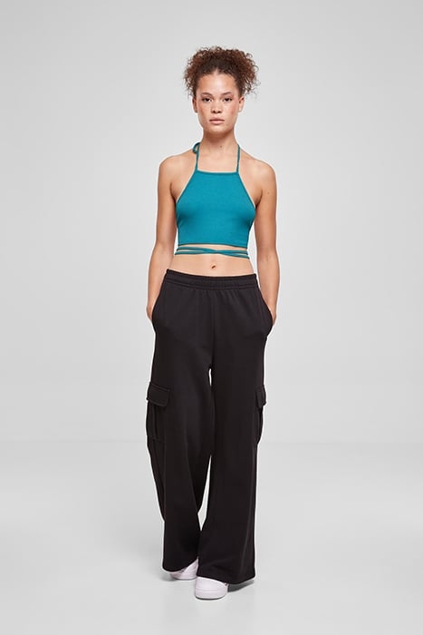 LADIES RIB TRAPEZE CROPPED TOP WATERGREEN 3