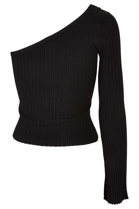 LADIES SHORT RIB KNIT ONE SLEEVE SWEATER BLACK 5