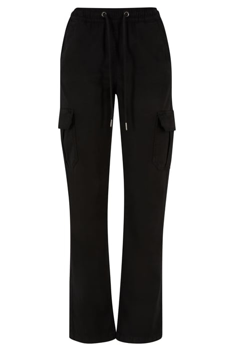 LADIES HIGH WAIST TWILL CARGO PANTS BLACK 4