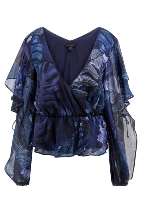GUESS ECO LS SASKIKA DRAPY TOP ETCHED TROPICAL PRIN 3