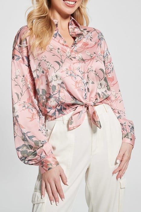 GUESS ECO LS BOWED JUN SHIRT EUCALYPTUS FLORAL PR 1