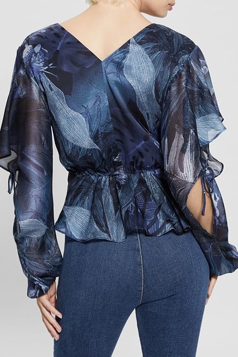 GUESS ECO LS SASKIKA DRAPY TOP ETCHED TROPICAL PRIN 6