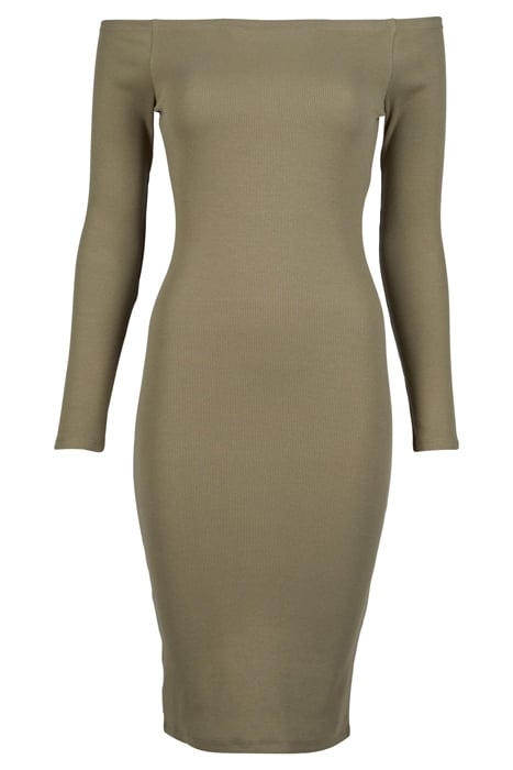 LADIES OFF SHOULDER LONGSLEEVE RIB DRESS TINIOLIVE 3