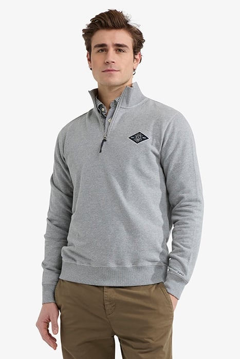 ZIP MOCK SWEATSHIRT MEDIUM GREY MELANGE 1