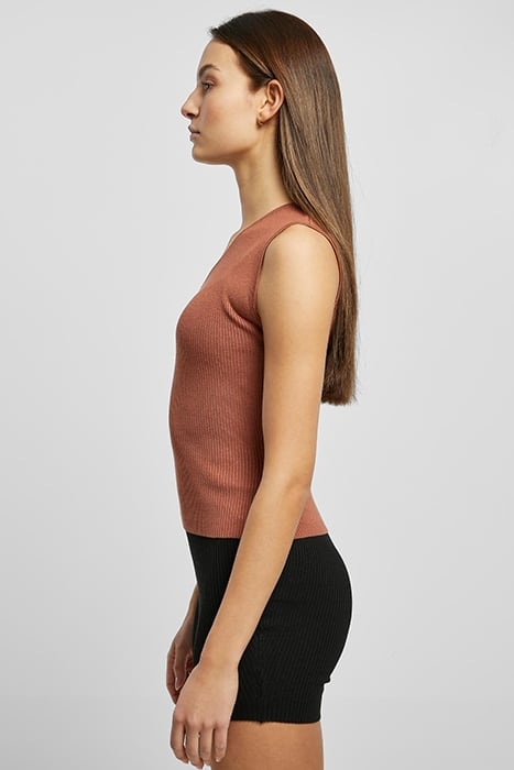 LADIES RIB KNIT ASYMMETRIC TOP TERRACOTTA 6