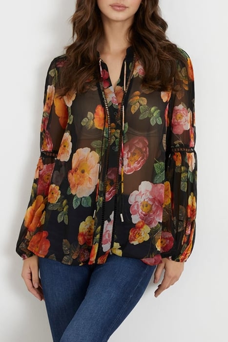 GUESS ECO LS JOSETTE TOP PEONY CHARM PRINT BL 1