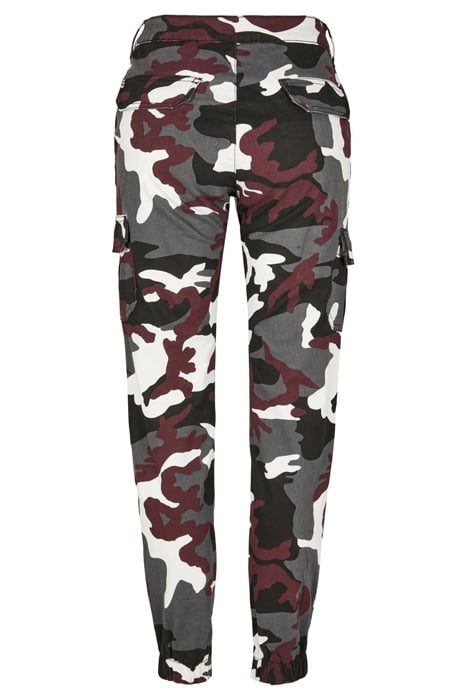 LADIES HIGH WAIST CAMO CARGO PANTS WINE CAMO 2