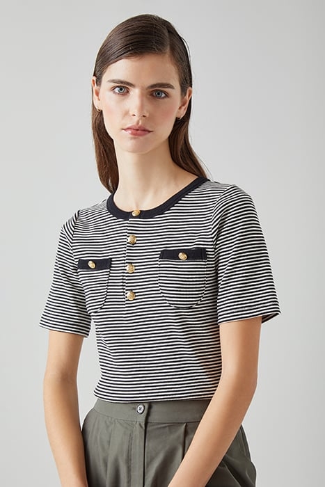 CHARLIE STRIPE T-SHIRT BLACK/CREAM 1