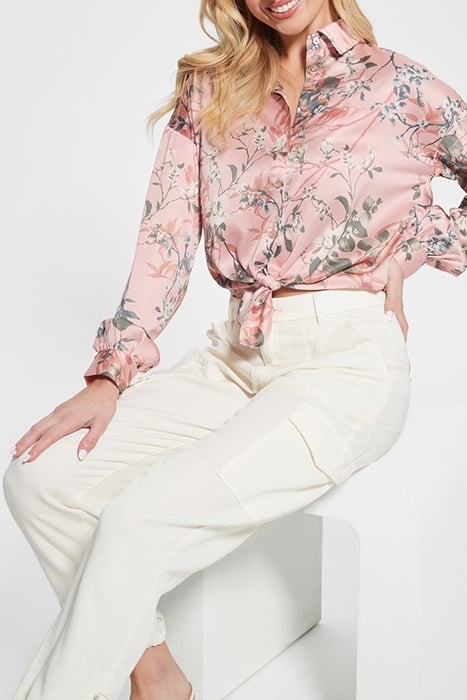 GUESS ECO LS BOWED JUN SHIRT EUCALYPTUS FLORAL PR 5