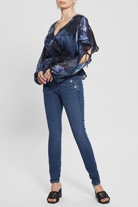 GUESS ECO LS SASKIKA DRAPY TOP ETCHED TROPICAL PRIN 1