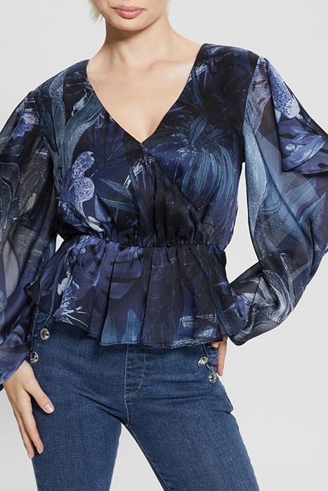 GUESS ECO LS SASKIKA DRAPY TOP ETCHED TROPICAL PRIN 4