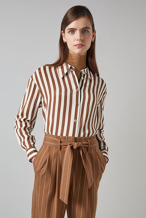 BLYTHE STRIPE BUTTON-DOWN SHIRT BROWN 1
