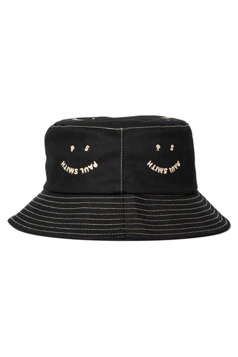 MEN HAT BUCKET HAPPY BLACK 1