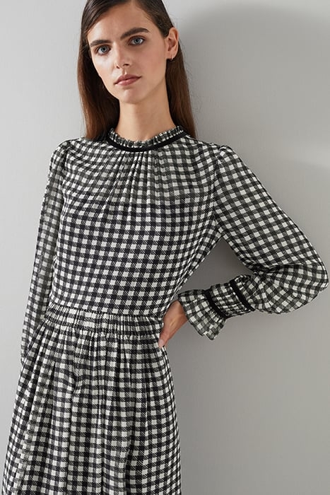 VERITY GINGHAM MINI DRESS BLACK/CREAM 5